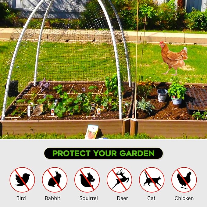 FEED GARDEN Deer Fence Netting Garden Netting Bird Netting - 7x100ft UV-Protected Garden Fence for Plant with 3/4" Fine Mesh - Includes 10 Stakes & 50 Zip Ties for Easy Installation