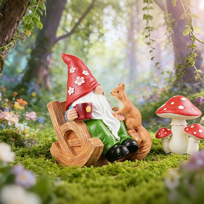 Garden Gnomes Figurines, 7.1" Resin Funny Spring Gnome Statues for Outdoor Patio Yard Lawn Decor, Indoor Home Coffee Bar Gnomes Decorations, Gift for Holidays, Birthdays, Christmas, Valentine's Day