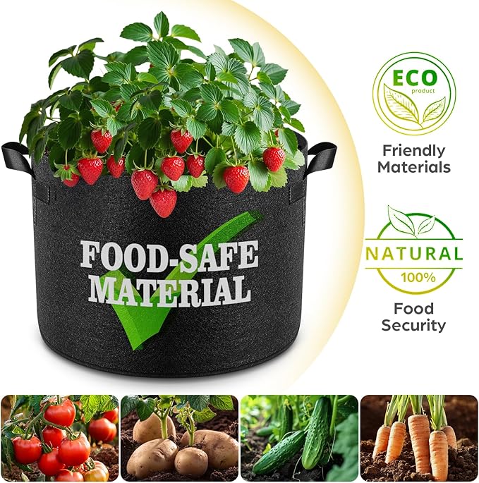 Jorvila 5 Pack 30 Gallon Grow Bags, Thickened Nonwoven Fabric Planter Pots with Handles, Heavy Duty 300G Garden Pots for Tomato, Potato and Vegetable