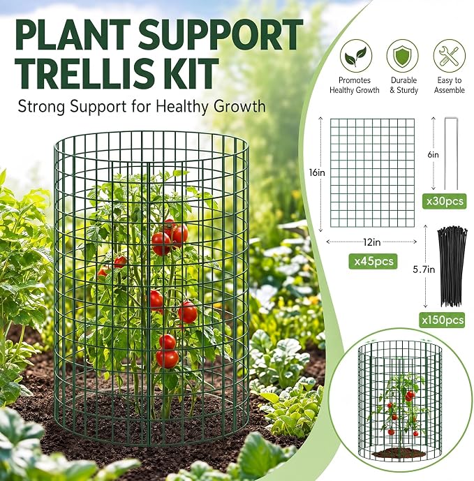 15 Packs Plant Protectors from Animals, 45Pcs 12"x 16" Large Metal Wire Mesh Garden Plant Cages for Outdoor Gardening, Chicken Wire Cloche Plant Cages for Rabbits with Zip Ties & Stakes(Green)