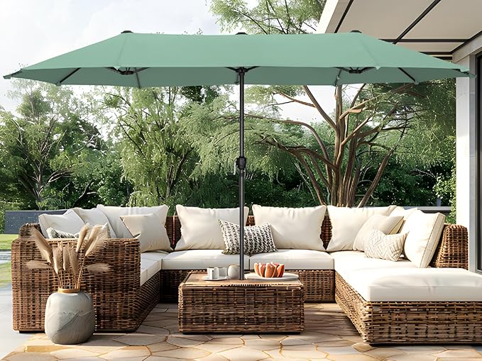 PHI VILLA 13ft Large Patio Umbrellas, Double-Sided Outdoor Market Rectangle Umbrella for Outside, Mint Green