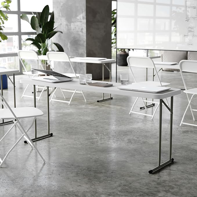 Flash Furniture Kathryn 10 Pack 6-Foot Rectangle Granite White Plastic Folding Training/Seminar Table