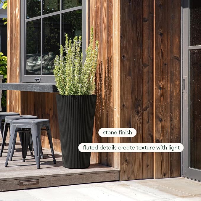 Veradek Demi Series Tall Planter for Porch, Patio, Backyard | Durable Plastic-Stone Composite Material | Modern Décor for Tall Plants, Grasses