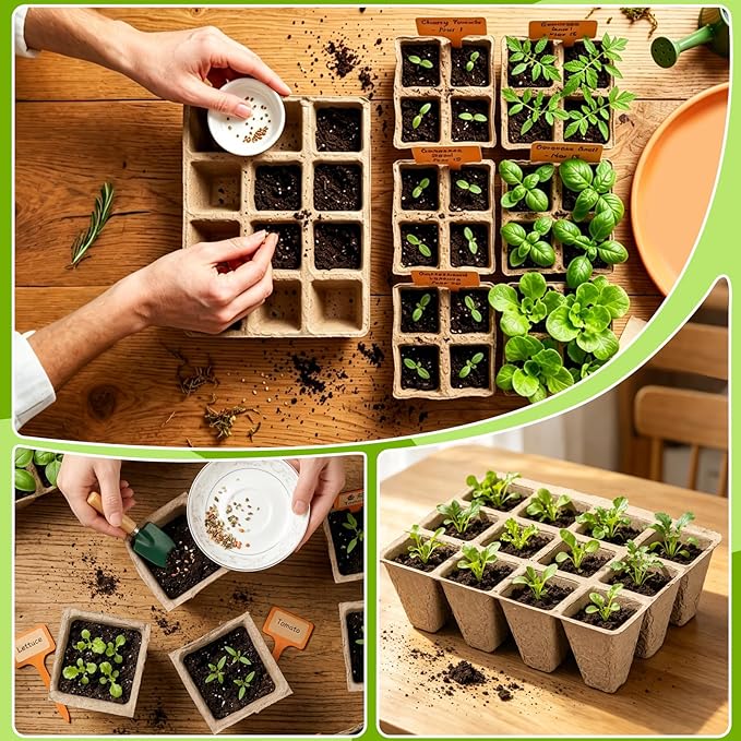 DANALLAN 20Pcs Seed Starter Tray 240 Cells Seed Starting Trays Thickened Biodegradable Seed Starter Pots Kit for Vegetables Flowers Seed Starting Planting Seeds (20)