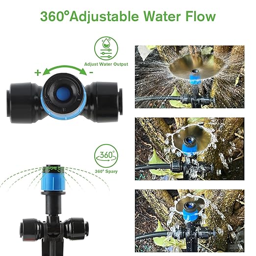 Kalolary Drip Irrigation Emitters, 30pcs Quick Connect Adjustable 360 Degree Water Emitters for for 1/4" Tubing, Durable Irrigation Drippers for Garden, Lawn, and Greenhouse Watering Systems(Blue)
