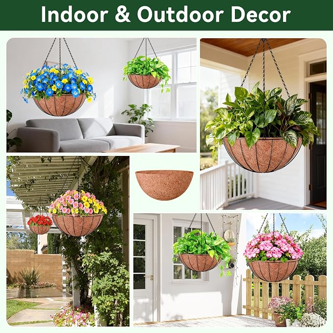 ZeeDix 4 Pack 14 Inch Coconut Liners for Planters, Round Hanging Basket Liners Natural Coco Coir Replacement Liner for Flowers Vegetables Patio Porch Garden Decor