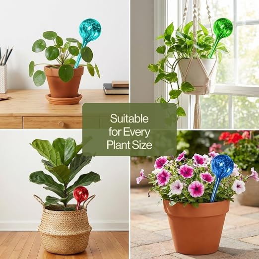 Besti Large Self Watering Globes for Plants Hands Free | Durable, Multicolored Glass Craftsmanship | Holds 380-400ml, Waters Plants Up to 2 Weeks