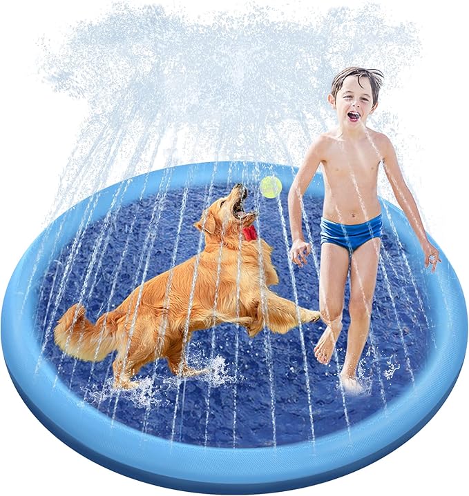 Raxurt Splash Pad, Non-Slip Thicken Splash Pad for Kids Ages 4-8 Toddler Baby Splash Sprinkler Pad Dog Pool Summer Outdoor Water Toys for Boys Girls, 59'' Blue