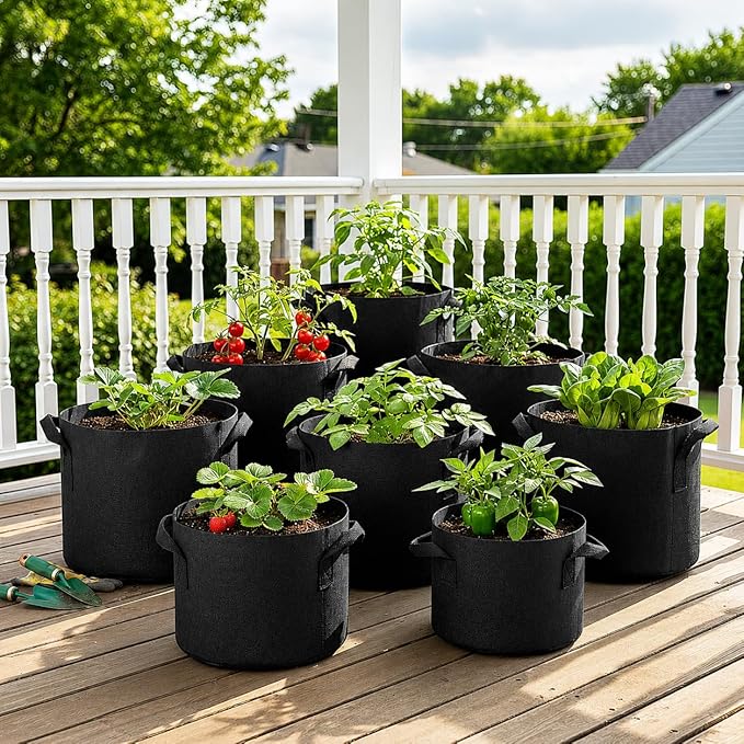 5 Pack 5 Gallon Grow Bags, Thickened Aeration Nonwoven Fabric Plant Pots with Handles, Heavy Duty 300G Garden Planting Bag for Tomato, Potato, Strawberry, Vegetable, Fruits and Flowers