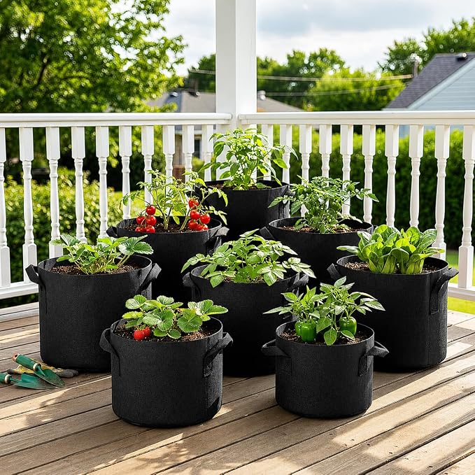 5 Pack 10 Gallon Thickened Grow Bags, Aeration Nonwoven Fabric Planting Bags with Handles, Heavy Duty 300G Garden Planter Pot for Tomato, Potato, Strawberry, Vegetable, Fruits and Flowers
