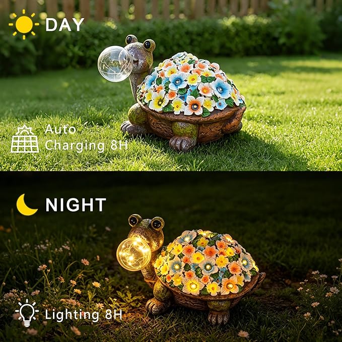 Solar Outdoor Mossy Turtle Garden Statue with Globe Light, Garden Decor for Outside, Yard Decorations for Patio Porch, Gifts for Women Mom Grandma
