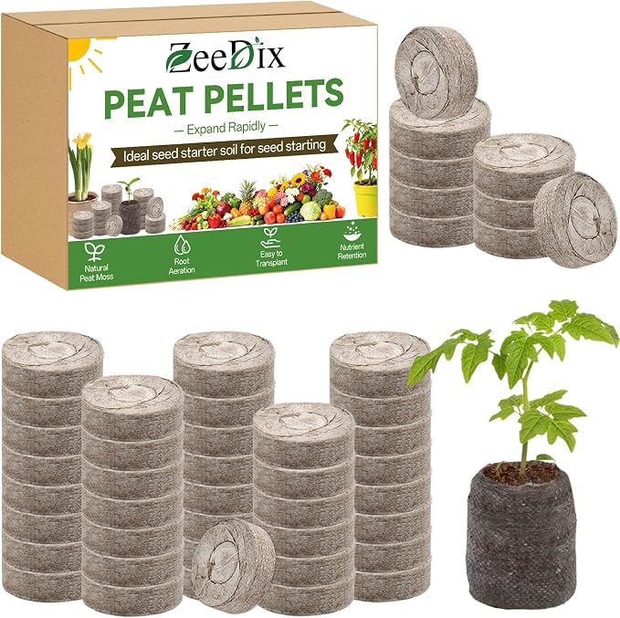 ZeeDix 55Pcs 30mm Seed Starter Pods, Compressed Peat Pellets Seed Starter Soil for Seed Starting, Growing Vegetables, Herbs & Flowers, Indoor Outdoor Gardening Transplanting