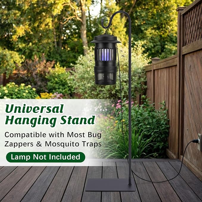 1 Pack Outdoor Bug Zapper Stand, 58 Inch Adjustable Heavy Duty Shepherd's Hook for Mosquito Repellent Lamp, Bird Feeders, Wind Resistant, Easy to Install, Suitable for Patio/Garden/Yard