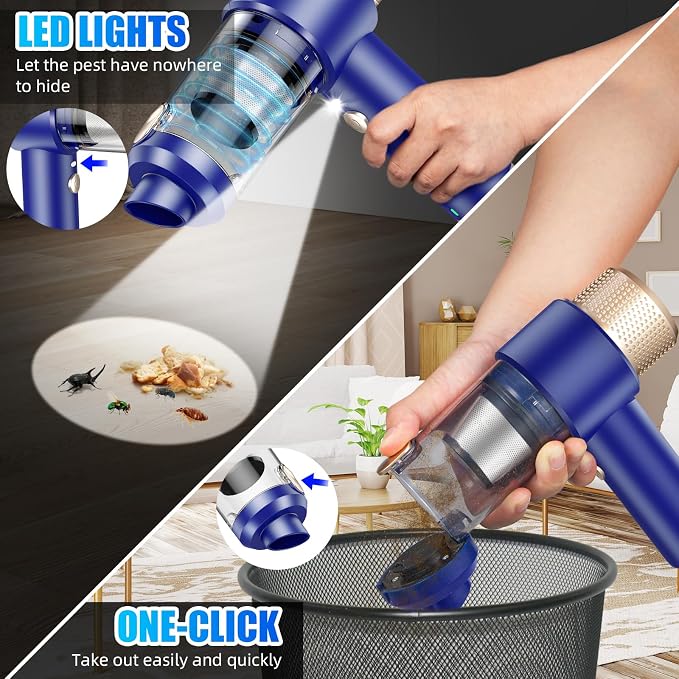 Electric Bug Vacuum Catcher 16000PA Cordless Handheld Spider & Insect Trap for Humane Removal of Stink Bug,Spotted Lanternfly,Wasp,Beetle & Bedbug,Portable Vacuum with LED Light for Indoor Outdoor Use
