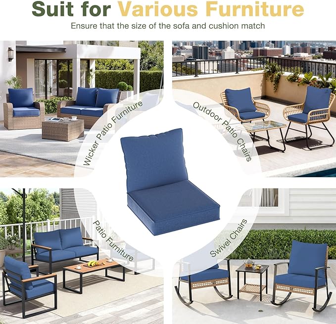 Aoxun Replacement Cushions for Outdoor Furniture, 4-Piece Outdoor Cushions for Patio Furniture, Deep Seat, Waterproof & Fade Resistant Couch Cushion for 4-Seat Patio Conversation Sets, Navy Blue