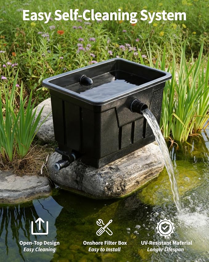 POPOSOAP Large Pond Filter Kit, Outdoor Pond Filter with 1200GPH Quiet Pond Pump & 9.8FT Hose, Above-Ground Design for Easy Maintenance Complete Accessories Included for Koi Pond Garden Pond P2580