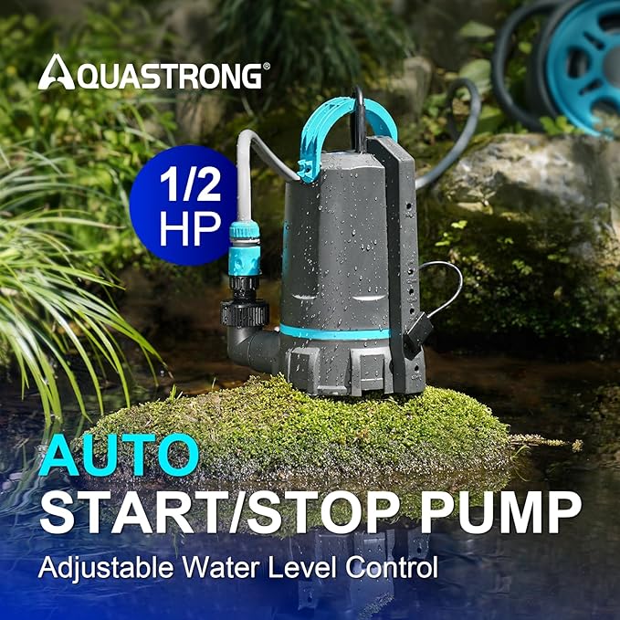 Aquastrong Automatic Sump Pump, 1/2 HP 3159 GPH Submersible Water Pump, Utility Pump High Flow Water Removal for Swimming Pool, Garden Pond, Basement, Window Wells with 10ft Long Power Cord