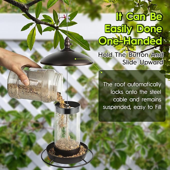 Youvip Metal Roof Bird Feeder - Chew Proof for Outdoor Hanging Wild Bird Seeds. Bronze
