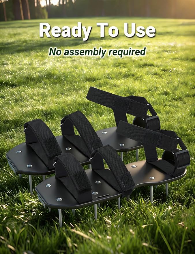 Lawn Aerator Shoes, Soil Aerator Lawn Tool with Dual Hook & Loop Straps for Effectively Aerating, One Size Fits All Free-Installation Lawn Shoes Lawn Dethatcher for Yard Garden Patio Grass