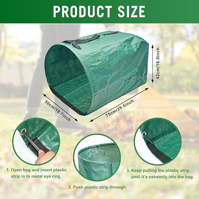 CAMPFIRE 2 Pack Dustpan Style Leaf Bags 53 Gallon Heavy Duty Yard Waste Bags Reusable Lawn & Garden Bags with Flat Bottom Scoop Design for Debris Hedging Cleanup