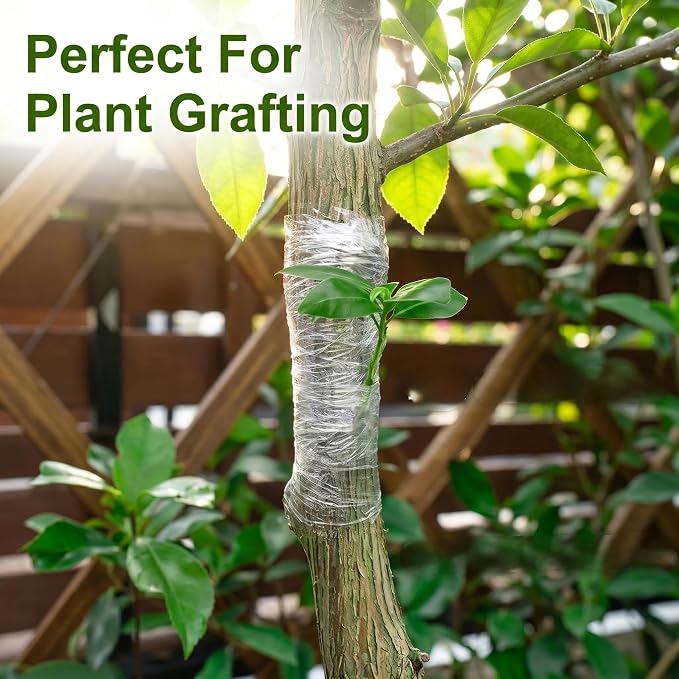 Grafting Tape 4 Rolls, 1.18 Inches Width PE White & PVC Green Stretchable Film for Fruit Trees, Plants Repair and Budding(4)
