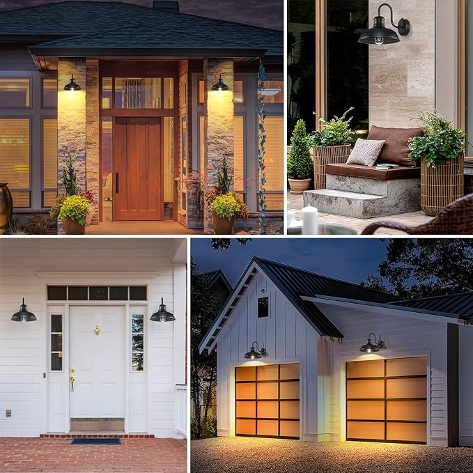 2-Pack Dusk to Dawn Outdoor Wall Sconces, Exterior Farmhouse Gooseneck Barn Light, Vintage Matte Black Outside Wall Mount Light Fixture, Anti-Rust Waterproof Outdoor Light for House Porch Garage