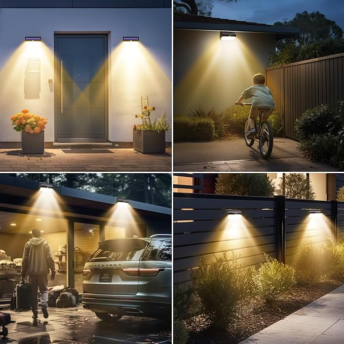 Peasur 368 LED Solar Motion Sensor Lights Outdoor, Fence Lights with 3 Lighting Modes, Solar Powered Security Light Waterproof for Outside Yard Wall Garden Backyard Step, Warm White