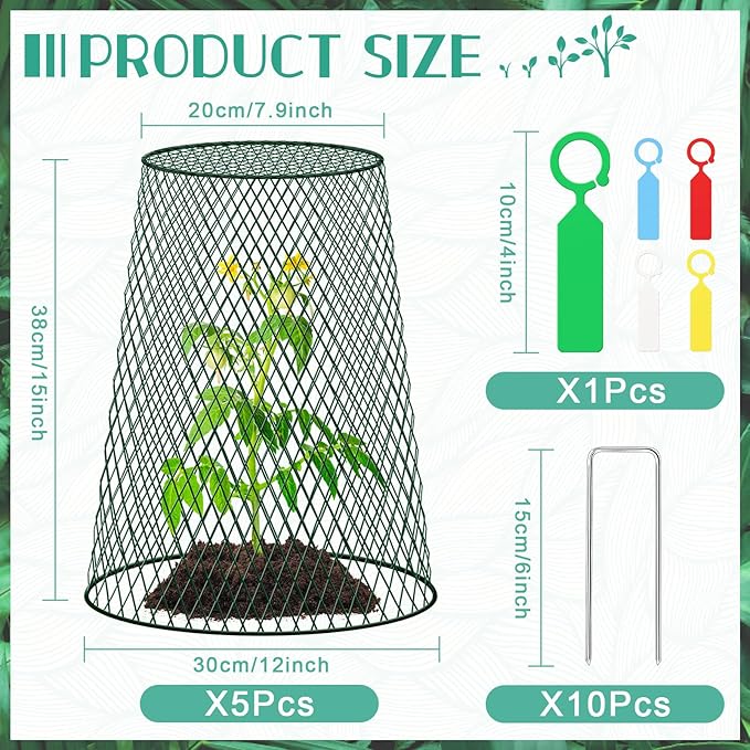 5 Packs 12"x15" Garden Cloches for Plants, Plant Protectors from Animals,Plant Cages for Outdoor Plants,Plant Covers from Animals,Chicken Wire Cloche with Stakes & Labels for Protect Plants,Vegetables