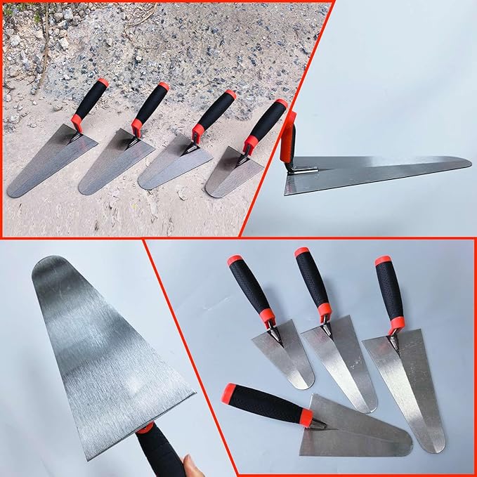 4 Pack Margin Trowel Set, 6” 7” 8” & 9” Carbon Steel Arc Edging Building Bricklaying Trowel, Masonry Trowel Hand Tool Kit for Brickwork, Concrete, Cement, Plaster, Tile Construction Projects