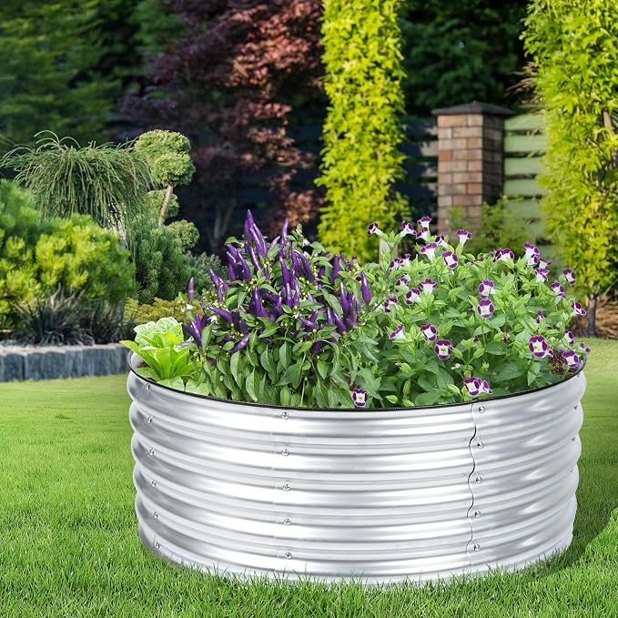 Aoodor 17" Tall 38" Metal Raised Garden Bed, Outdoor Planter Box and Raised Garden Kit for Vegetables, Flowers, Tomatoes Carrots and Herbs, Silver