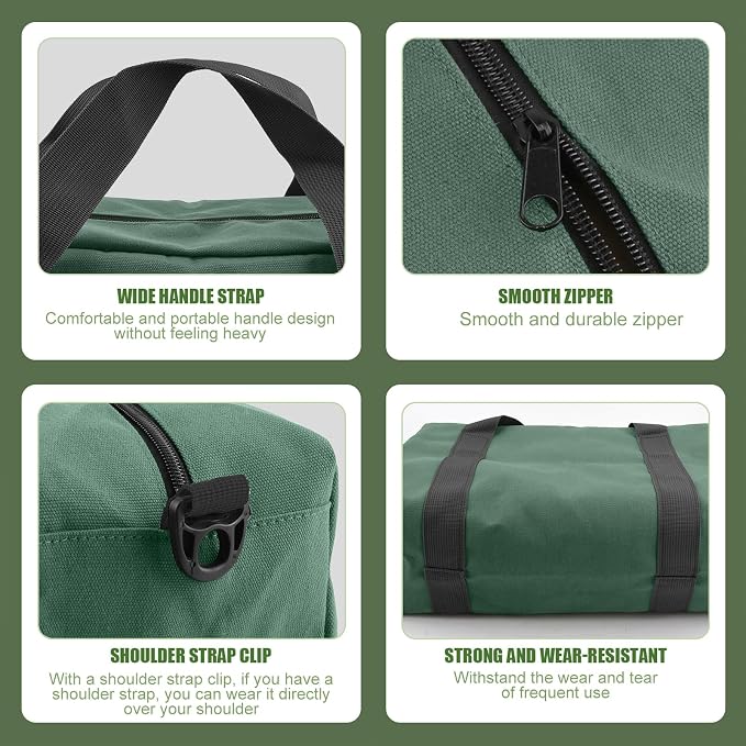 Small Tool Bag,Close Top Wide Mouth Tool Organizer Bag,Large Capacity Tool Bags for Men,Canvas Tool Storage Bag for Storage Handbag for Screwdrivers,Wrench,Pliers Hand Tools (DarkGreen, 16 Inch)