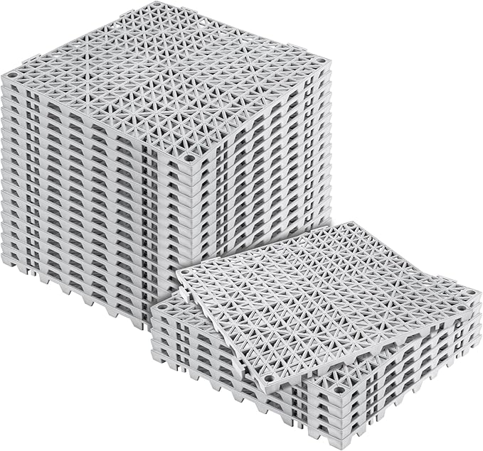 MYFAMIREA Modular Interlocking Cushion 24 Pack 11.8" x 11.8" Rubber Floor Tiles Non-Slip Splicing Drainage Mats for Deck, Pool, Outdoor Shower, Patio, Balcony, Indoor Bathroom, Kitchen, Yard (Gary)