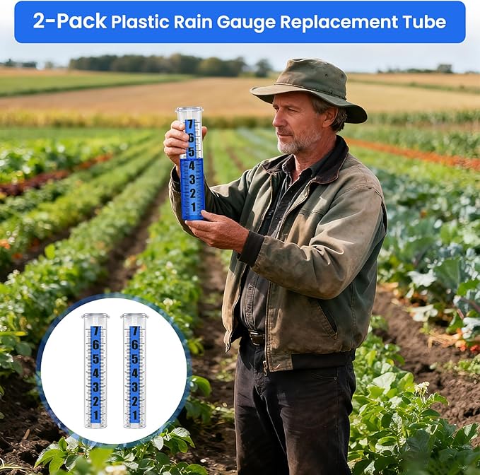 2P Plastic Rain Gauge Replacement Tube, 7" Capacity Rain Gauge Outdoor Freeze Proof with Accurate Rainfall Measurement and Crack Resistant for Home, Garden, Yard