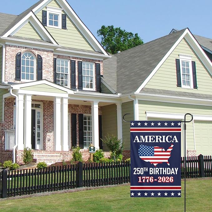 USA 250th Birthday Garden Flag 12x18 Inch 1776-2026 250 Years Anniversary Celebration Activity Sign for Outdoor Garden Lawn Anniversary Flag Sign (250th Birthday Garden Flag 12x18ft)