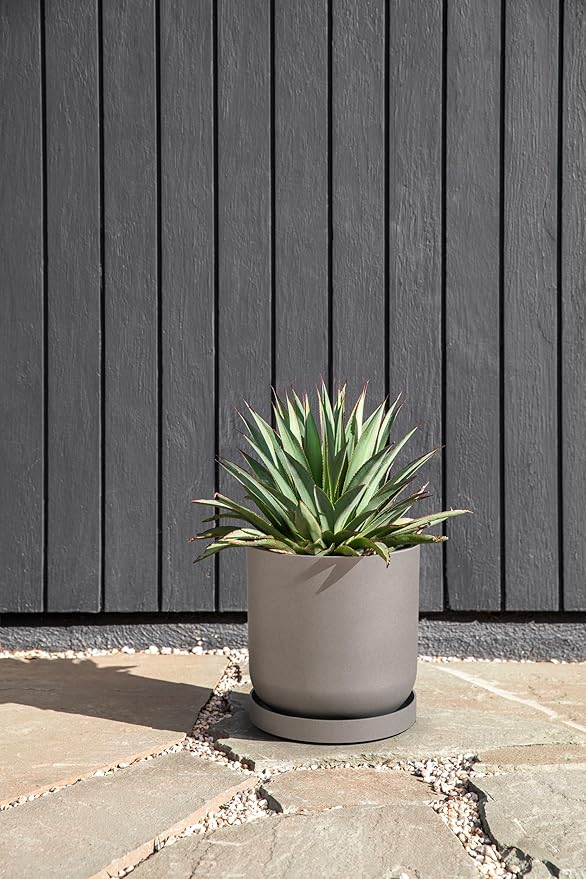 Veradek Mason Series Lima Planter - Round Planter for Indoor or Outdoor Porch/Garden | Made from Plastic-Stone Composite with Drainage Holes | Modern Décor for Succulents, Flowers, Small Plants
