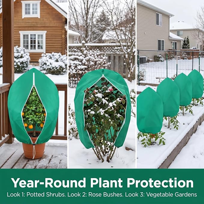 2 Pack Plant Covers Freeze Protection, 31.5" x 47.2" Frost Protection Covers with Zipper and Drawstring, Reusable Winter Plant Blanket for Outdoor Plants, Potted Trees, Shrubs and Garden Plants
