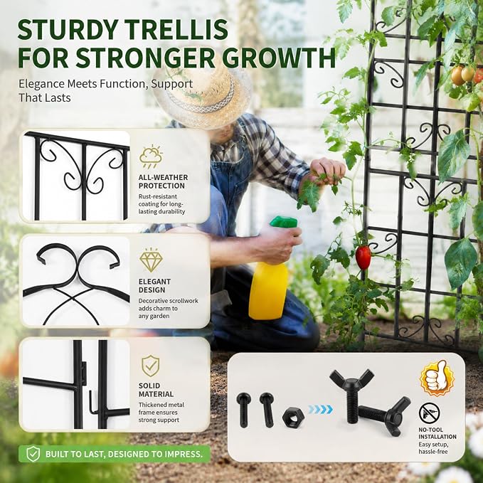4 Pack Garden Trellis for Climbing Plants Outdoor, 71" H x 20" W Rustproof Iron Plant Support for Rose, Vine, Cucumber, Decorative Scrollwork Clematis Trellis for Yard, Lawn Patio or Wall Decor