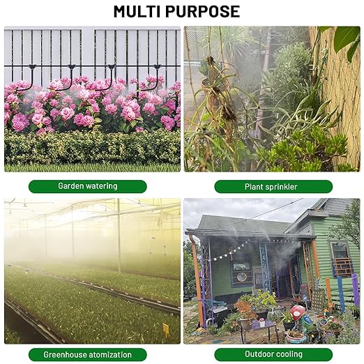 360° Adjustable Mister Sprinkler Drip Irrigation System -Water Trampoline Sprinkler Kit for Kids Summer Fun.82Ft Garden Greenhouse Plant Watering System with 15 Nozzles for Yard, Lawn, Plants