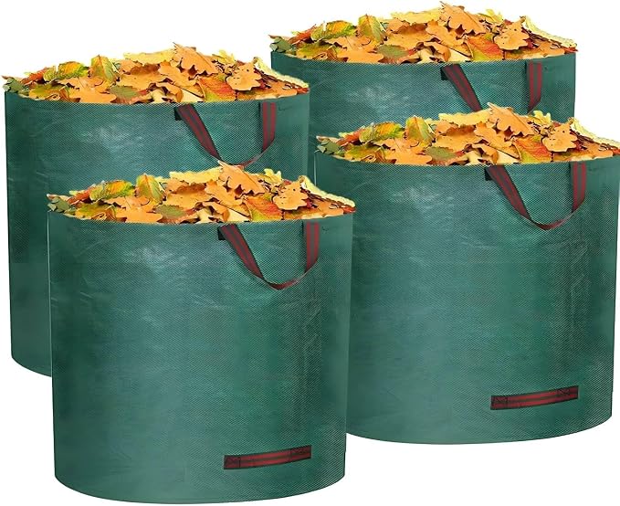RISETEX 4-Pack 106 Gallon Leaf Bags & Yard Waste Collector - Reusable Standable Lawn/Garden/Camping Recycling Bags with 4 Handles, Portable Leaf Storage Container