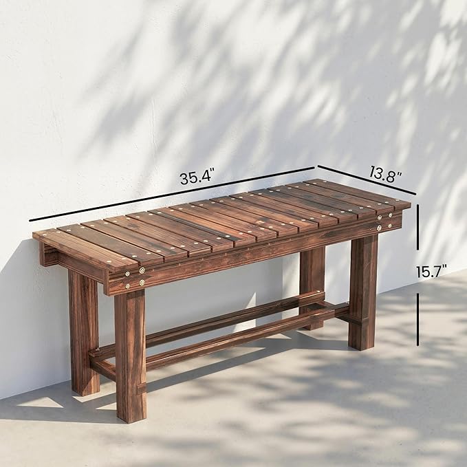 Outsunny 35.4" Wooden Garden Bench with Storage Shelf, 2 Seater, Suitable for Patio, Balcony, Outdoor Bench, Carbonized Wood