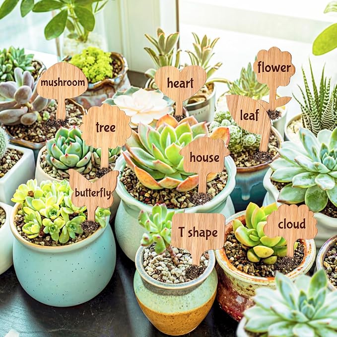 Elsjoy 90 Pack 9 Styles Bamboo Plant Labels, Wood Plant Name Stakes Seedling Label Sticks, Garden Plant Tags for Indoor & Outdoor Plants