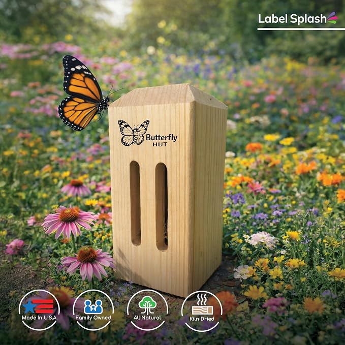 Butterfly House Outdoor Wooden Butterfly Shelter – 1 or 2 Pack Butterfly Houses for Garden, Yard, Fence, Tree or Post – Insect House Habitat for Butterflies – Decorative Garden Box – Made in USA