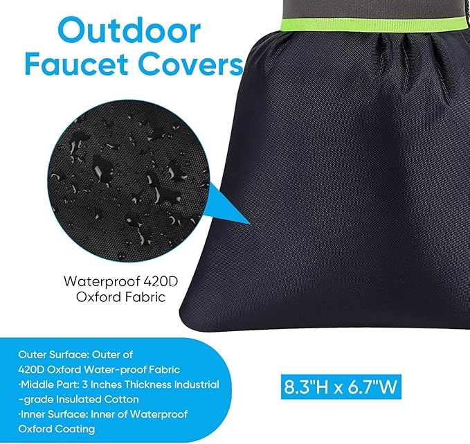 6 Pack Outdoor Faucet Covers for Winter - Pro 6.7"W x 8.3"H Outdoor Water Faucet Cover Socks for Winter Freeze Protection Pipe Insulation Reusable Waterproof Insulated Spigot backflow Cover,Black