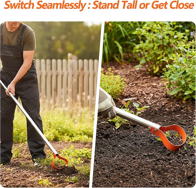63-Inch Weed Remover Tool - Hoe for Weeds with 15° Sharp Spring Steel Blade & Anti-Loosening Nut, Adjustable Long Handle Weeder for Flower Beds, Yard, and Farm Weeding