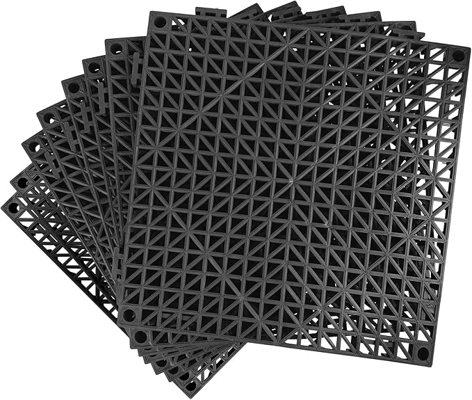 MYFAMIREA Modular Interlocking Cushion 8 Pack 11.8" x 11.8" Rubber Floor Tiles Non-Slip Splicing Drainage Mats for Deck, Black