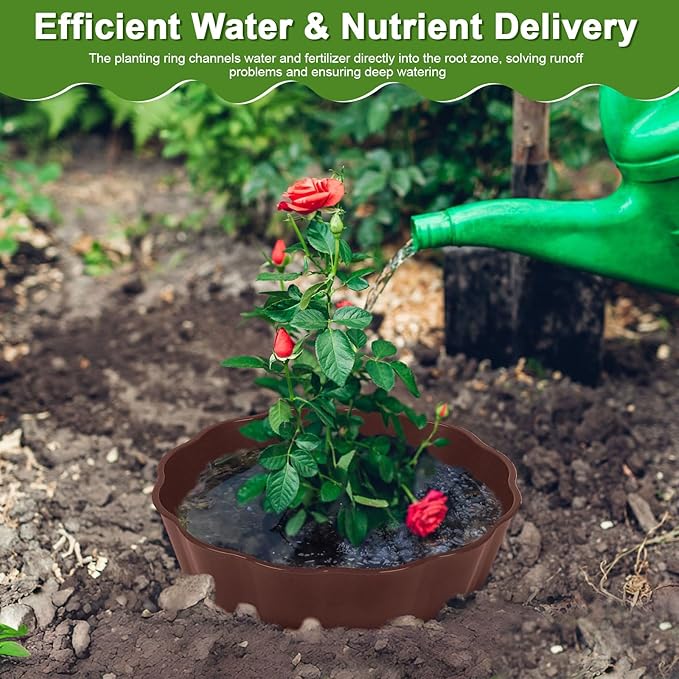 6 Pack Round Planting Grow Rings,7" Planting Protective Round Edging, Plant Support Rings to Protects Plants, Deep Watering Plant Collars for Vegetables Herbs Flowers (Brown)
