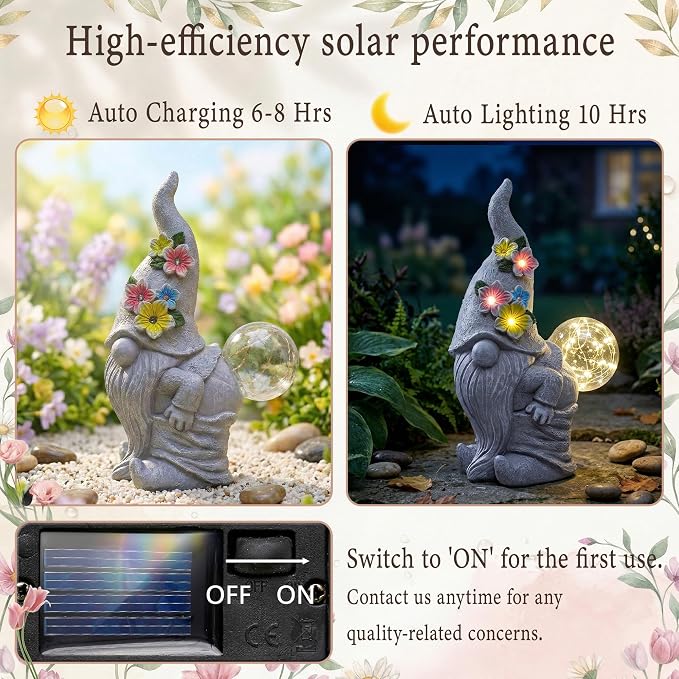 Solar Funny Garden Gnome Statue: Outdoor Lights Decorations | Waterproof Resin Sculpture,Yard Lawn Porch Balcony Patio Home Decor,Birthday Gifts for Mom Women Grandma