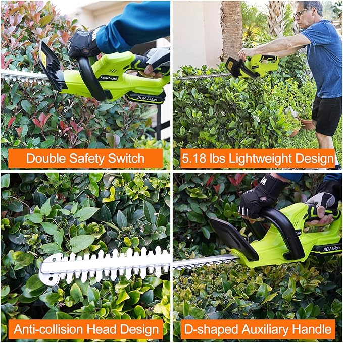 Leisch Life Cordless Hedge Trimmer, 20V Bush Trimmer, Handheld Hedge Cutter, Grass Shrub Trimmer, Lightweight Trimmer(Battery & Charger Included)