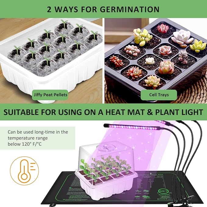YAUNGEL Seed Starting Trays, 10 Pack 120 Cells Thicken Seed Starter Tray Kit with Humidity Dome/Heightened Lids Durable Growing Trays for Greenhouse & Gardens, White