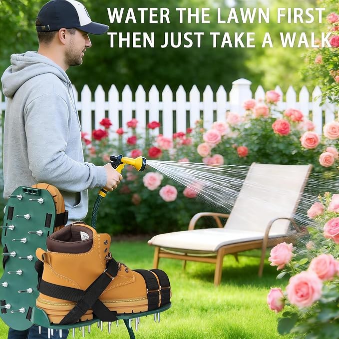 Lawn Aerator Shoes with Shovel & Gloves - 2.2" Heavy Duty Spikes, Adjustable Hook Loop Straps, One Size Fits All, Easy to Use Yard Garden Soil Aeration Tool for Men Women